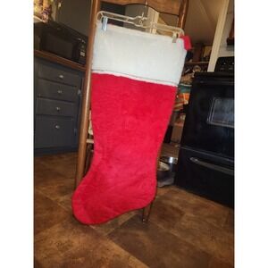 Vintage‎ RARE Giant Hanging Red Felt & Faux Fur Christmas Stocking, Embellished
